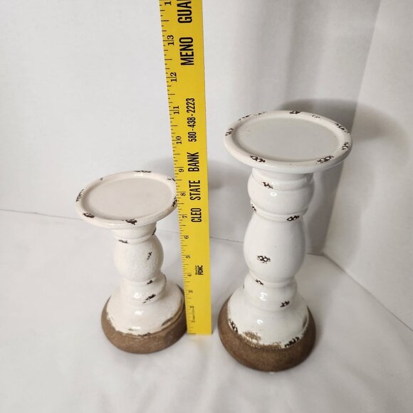 Farmhouse White Ceramic Pillar Holders Set of 2 - Picture 4 of 4
